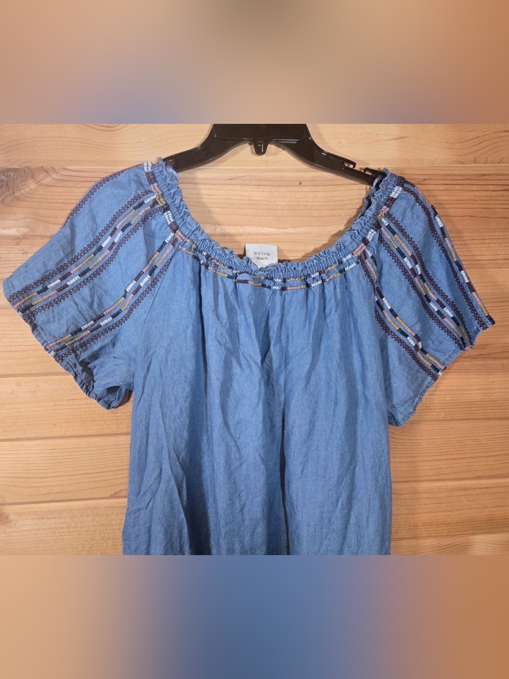 Knox Rose Boho Embroidered Chambray Shirt Dress SZ LG - Picture 8 of 9